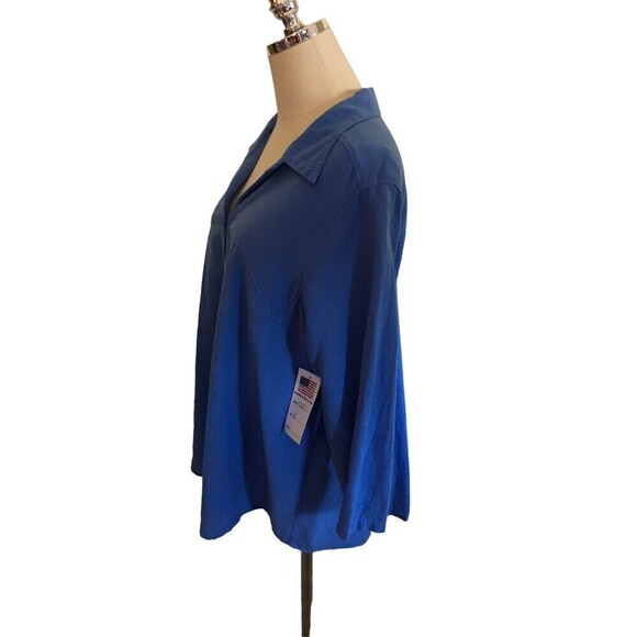 Color Me Cotton Top Women's Size XL Blue 3/4 Sleeve Button Up Cotton - Picture 3 of 6